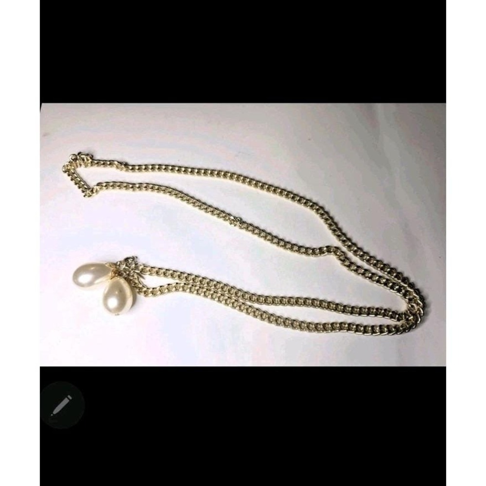 Vtg Sarah Coventry Faux Pearl Teardrop Necklace Gold Tone 41" Belt Convertible